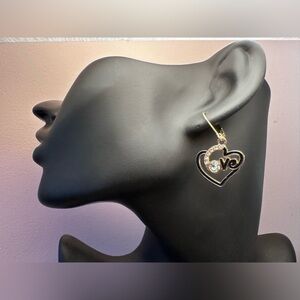 Heart-Shaped Gold and Black Charm on 24k Gold Plated Lever back Earring Hooks.